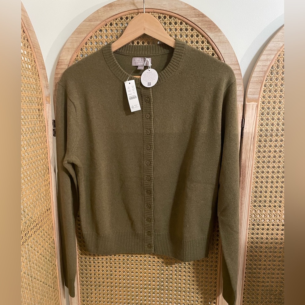 J. Crew Perfect Cashmere Cardigan Sunlit Olive Brand New With Tags size Small - Picture 2 of 6